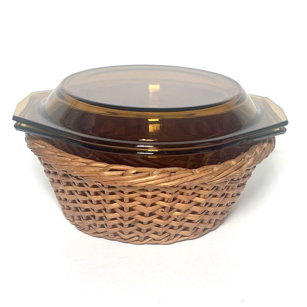 VTG Arcopal France "Topaze" Amber Glass 2-Quart Covered Casserole Dish -3 PC Set